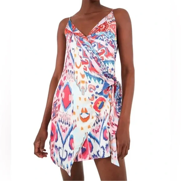 Farm Rio Crepe Boboikat Mini Wrap Mini Dress in Multi - Picture 1 of 13